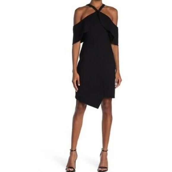 ADELYN RAE Black Cold Shoulder Sheath Asymmetrical Dress NEW - Picture 1 of 10
